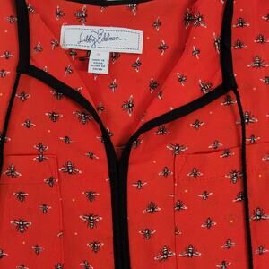 Libby Edelman Vibrant Red Top with Black Accents and Bee Design